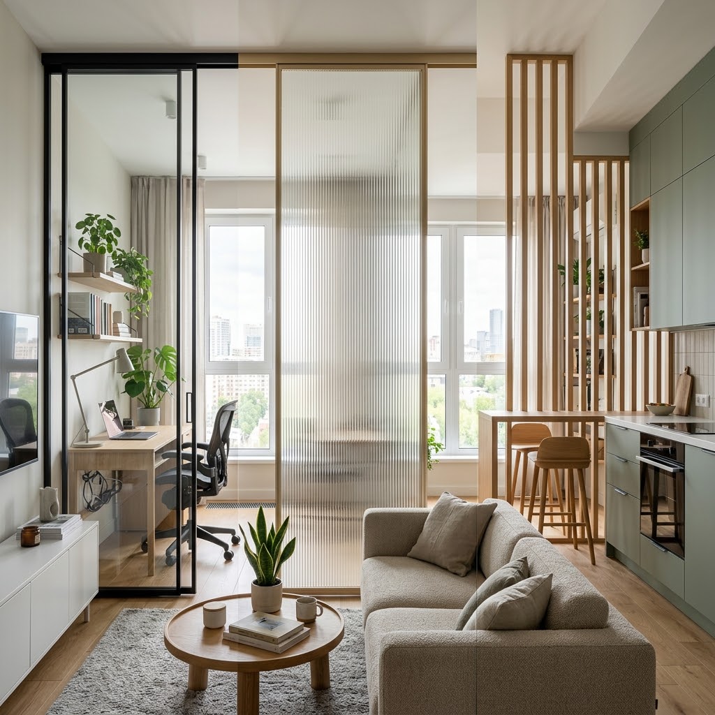 Перегородки для зонирования: стекло, алюминий, дерево — что выбрать для «евродвушки» и домашнего офиса