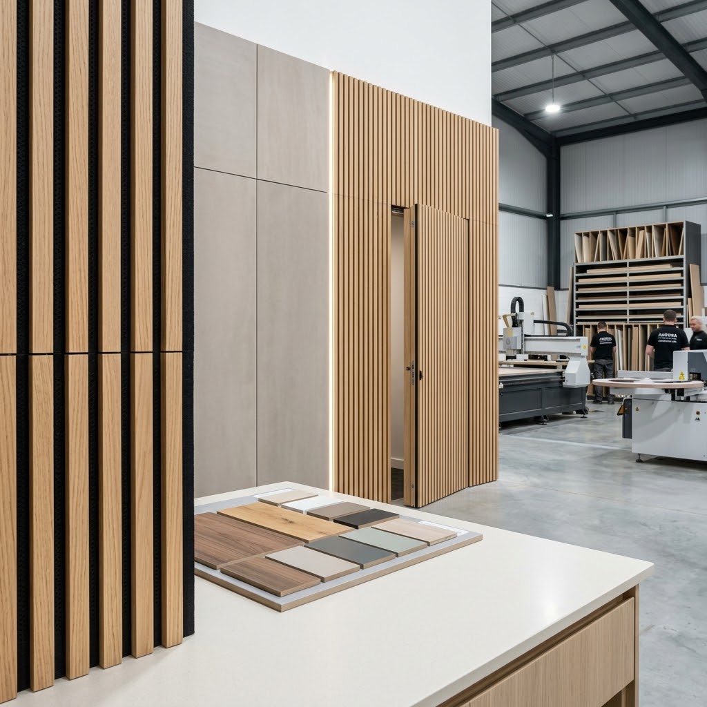 Стеновые панели и рейки 2026: акустика, зонирование и скрытые двери — как это делается на производстве