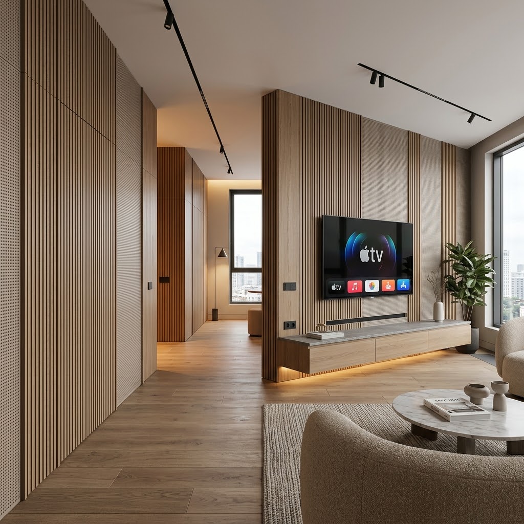 Стеновые панели в интерьере 2026: акустика, скрытые двери, кабель‑каналы и единая «архитектура» пространства