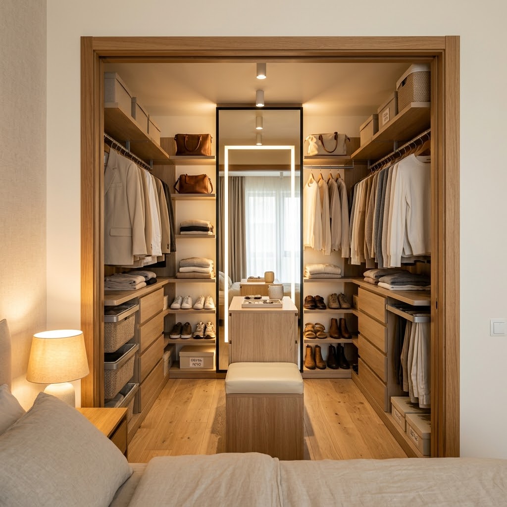 Гардеробная вместо «шкафа на всю стену»: как рассчитать идеальную эргономику хранения на 28–55 м²