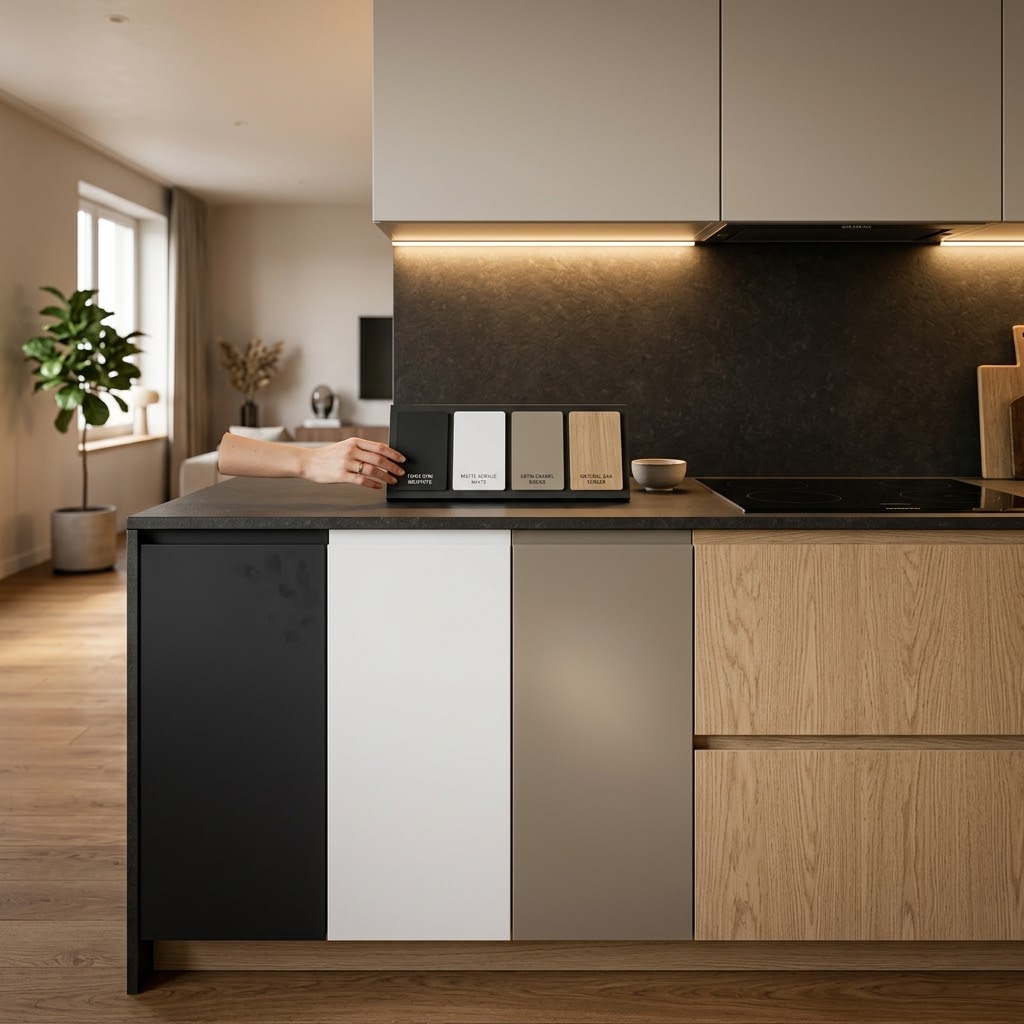 Материалы фасадов в 2026: Fenix/наноламинат, матовый акрил, эмаль и шпон — честное сравнение по стойкости, уходу и цене