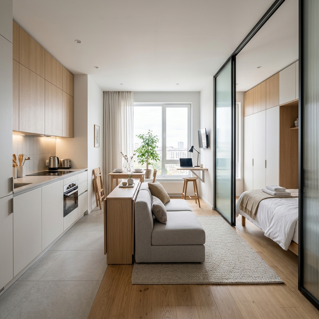 Мебель для маленьких квартир: трансформеры, раздвижные перегородки и зонирование