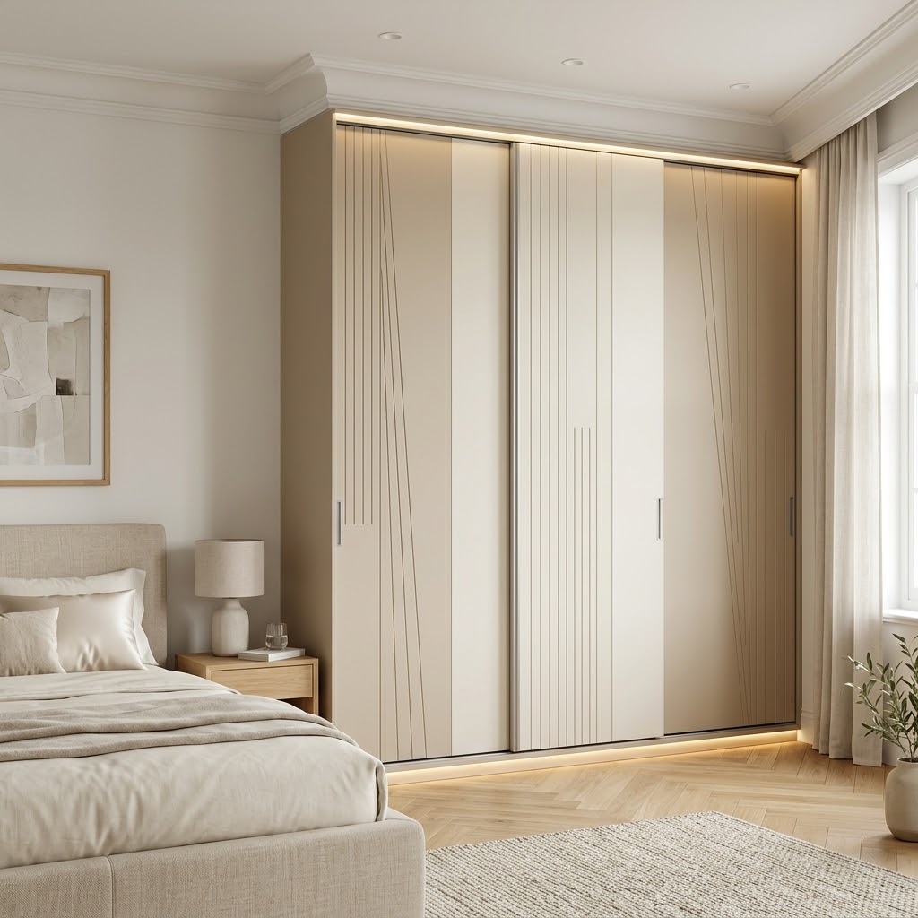 Бежевый шкаф-купе с LED подсветкой